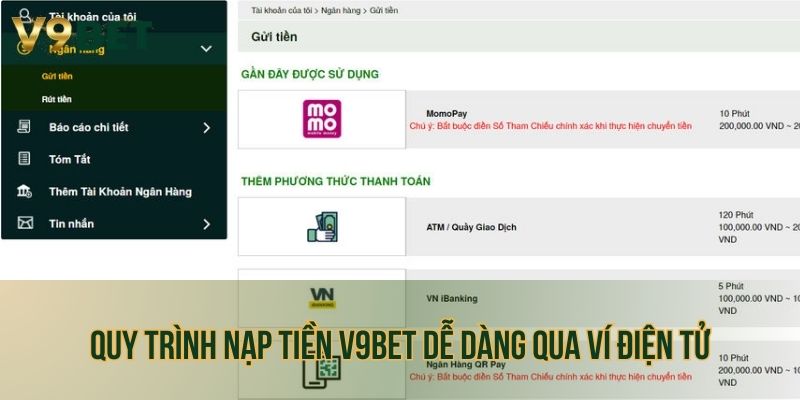 Hướng dẫn nạp tiền V9bet qua ví điện tử đơn giản